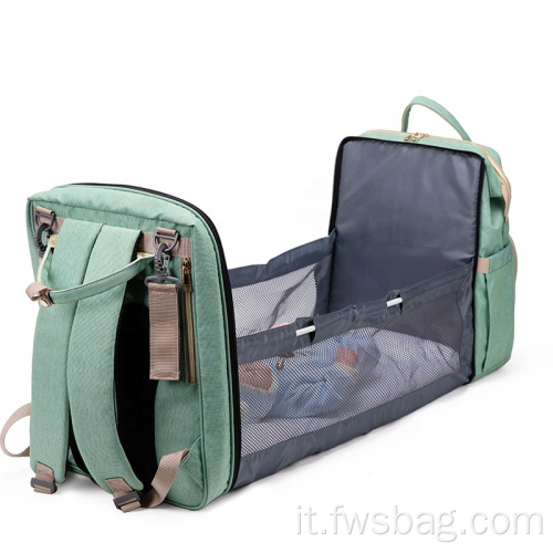 2022 Nuovo design pieghevole Mummy Mummy Multifunction Backpack Bed Out Mother and Baby Bag Diaper Zackpack